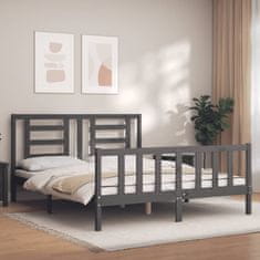 Vidaxl Posteljni okvir z vzglavjem siv 160x200 cm trden les