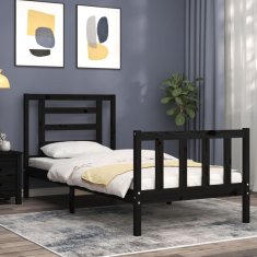 Vidaxl Posteljni okvir z vzglavjem črn 90x200 cm trden les