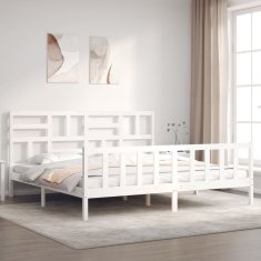 Vidaxl Posteljni okvir z vzglavjem bel 6FT trden les