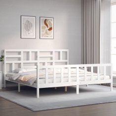 Vidaxl Posteljni okvir z vzglavjem bel 6FT trden les