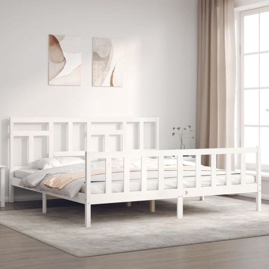 shumee Posteljni okvir z vzglavjem bel 200x200 cm trden les