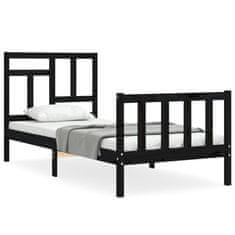 Vidaxl Posteljni okvir z vzglavjem črn 90x200 cm trden les