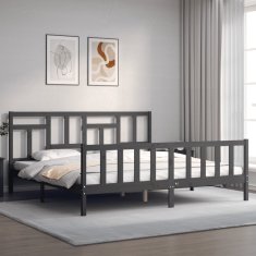 Vidaxl Posteljni okvir z vzglavjem siv 6FT trden les