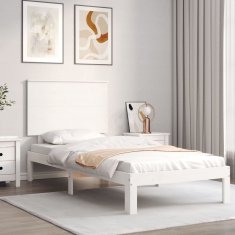 Vidaxl Posteljni okvir z vzglavjem bel 90x200 cm trden les
