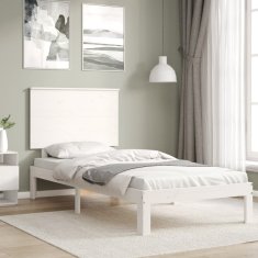 Vidaxl Posteljni okvir z vzglavjem bel 90x200 cm trden les