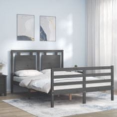 Vidaxl Posteljni okvir z vzglavjem siv 140x200 cm trden les