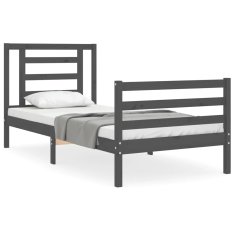 Vidaxl Posteljni okvir z vzglavjem siv 90x200 cm trden les