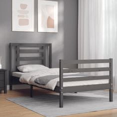 Vidaxl Posteljni okvir z vzglavjem siv 90x200 cm trden les