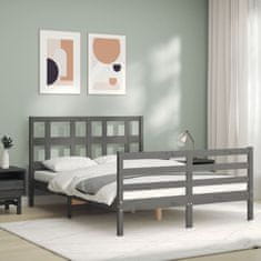 Vidaxl Posteljni okvir z vzglavjem siv 140x200 cm trden les