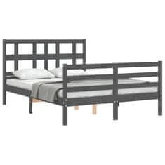 Vidaxl Posteljni okvir z vzglavjem siv 140x200 cm trden les