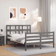 Vidaxl Posteljni okvir z vzglavjem siv 140x200 cm trden les