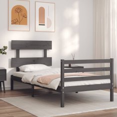 Vidaxl Posteljni okvir z vzglavjem siv 100x200 cm trden les