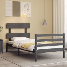 Vidaxl Posteljni okvir z vzglavjem siv 100x200 cm trden les