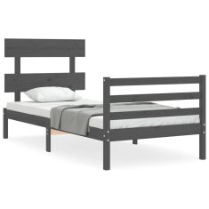 Vidaxl Posteljni okvir z vzglavjem siv 100x200 cm trden les