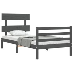 Vidaxl Posteljni okvir z vzglavjem siv 100x200 cm trden les