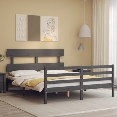 Vidaxl Posteljni okvir z vzglavjem siv 160x200 cm trden les