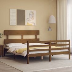 Vidaxl Posteljni okvir z vzglavjem medeno rjav 160x200 cm trden les
