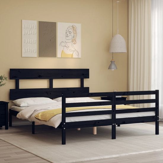 Vidaxl Posteljni okvir z vzglavjem črn 160x200 cm trden les