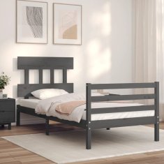 Vidaxl Posteljni okvir z vzglavjem siv 100x200 cm trden les