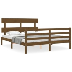 Vidaxl Posteljni okvir z vzglavjem medeno rjav 160x200 cm trden les