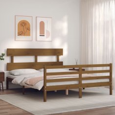 Vidaxl Posteljni okvir z vzglavjem medeno rjav 160x200 cm trden les