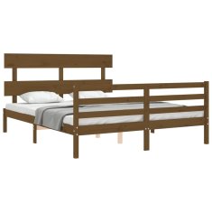 Vidaxl Posteljni okvir z vzglavjem medeno rjav 160x200 cm trden les
