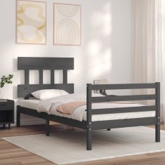 Vidaxl Posteljni okvir z vzglavjem siv 100x200 cm trden les