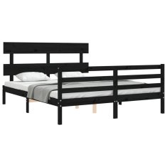 Vidaxl Posteljni okvir z vzglavjem črn 160x200 cm trden les