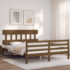 Vidaxl Posteljni okvir z vzglavjem medeno rjav 160x200 cm trden les
