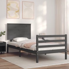 Vidaxl Posteljni okvir z vzglavjem siv 100x200 cm trden les