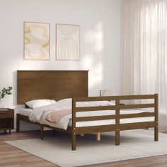 Vidaxl Posteljni okvir z vzglavjem medeno rjav 140x200 cm trden les