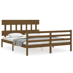 Vidaxl Posteljni okvir z vzglavjem medeno rjav 160x200 cm trden les