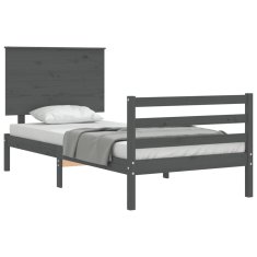Vidaxl Posteljni okvir z vzglavjem siv 100x200 cm trden les