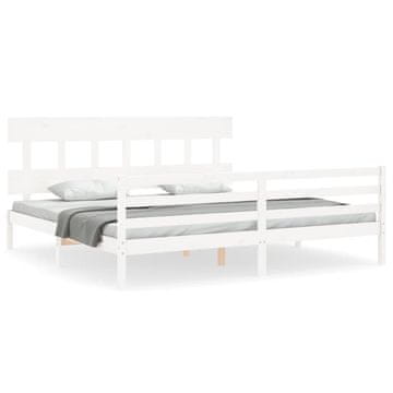 Vidaxl Posteljni okvir z vzglavjem bel 200x200 cm trden les