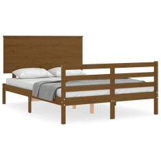 Vidaxl Posteljni okvir z vzglavjem medeno rjav 4FT trden les