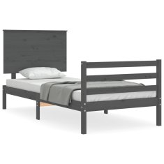 Vidaxl Posteljni okvir z vzglavjem siv 100x200 cm trden les