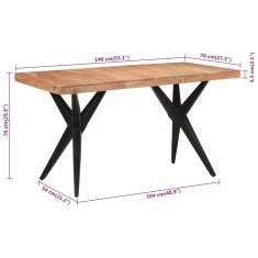 shumee Jedilna miza črna 140x70x76 cm trdna akacija