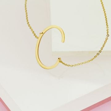 Flamenco Mystique Ogrlica iz kirurškega jekla, pozlačena z 14-karatnim zlatom, s črko C, dolžina 45+4 cm