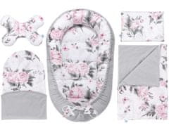 Inny Komplet za dojenčka 5v1 Pink Flowers z žametno sivo barvo - KN-Z5-PF-VG