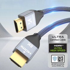 WOZINSKY Kabel HDMI 2.1 8K 60 Hz 48 Gb/s 4K 120 Hz 2K 144 Hz 1 m srebrn