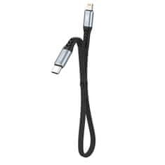 DUDAO Kabel, ploski kabel, kratek za iPhone USB-C - Lightning L10P PD 20W 23cm črn