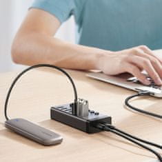Ugreen 7v1 večfunkcijski HUB razdelilnik USB-C - 7x USB 3.0 PD DC 12V siv