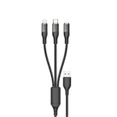 DUDAO 3v1 USB na USB-C microUSB Lightning adapter kabel 120W 1m srebrn