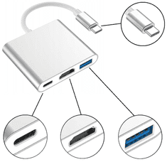 CO2 ADAPTER, 3-V-1, USB TIPA C, ZA HDMI, VESOLJSKO SIV, CO2