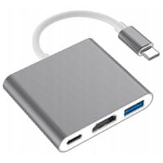 CO2 ADAPTER, 3-V-1, USB TIPA C, ZA HDMI, VESOLJSKO SIV, CO2