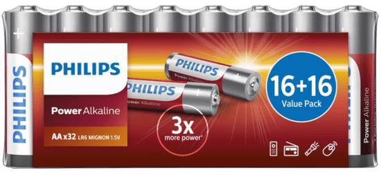 Philips Power Alkaline baterije, AA, 16+16 Value Pack, 32 kosov