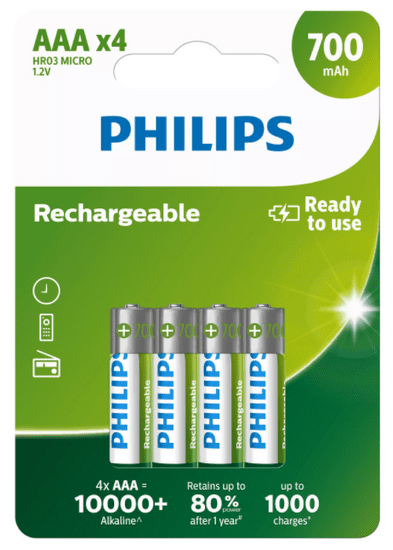 Philips polnilne baterije, AAA, 700 mAh, 4/1, blister
