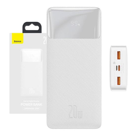 BASEUS powerbank Bipow 20000mAh, 2xUSB, USB-C, 20W (bela)