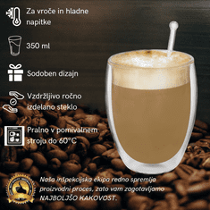 GOLDEN LEAF Komplet kozarcev za latte macchiato z dvojnim dnom, kozarci za kavo z dvojno steno, 4 x 350 ml