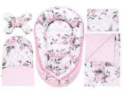 Inny Otroški komplet bombažni kokon 5v1 Pink Flowers - KNP-Z5-PF-S-B